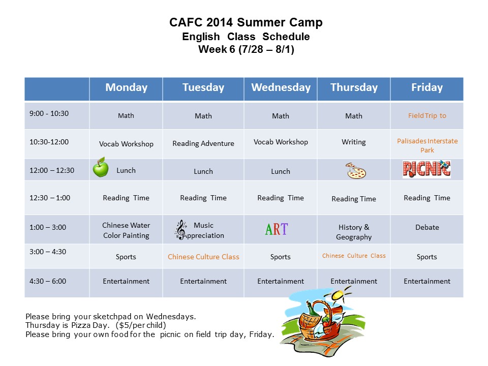 E Camp Schedule